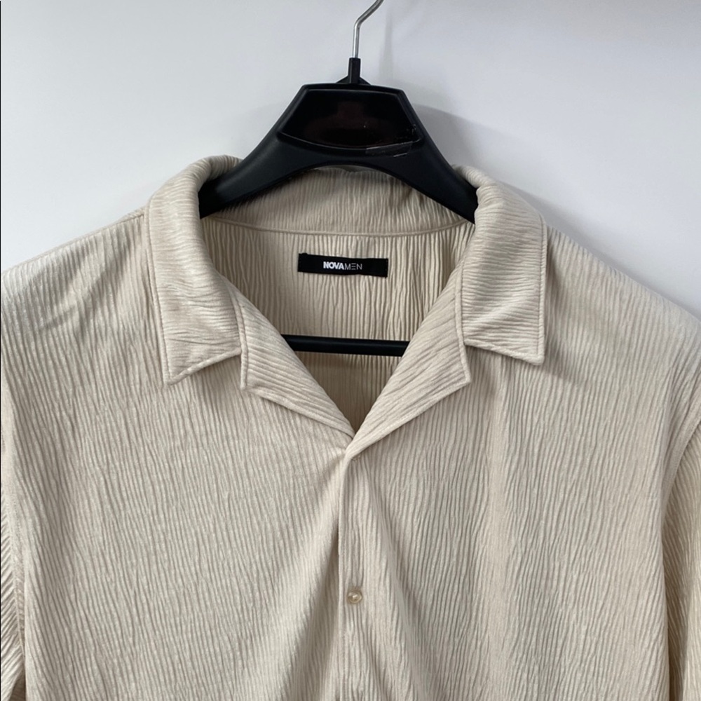 Nova Men Cream Textured Camp Collar Shirt